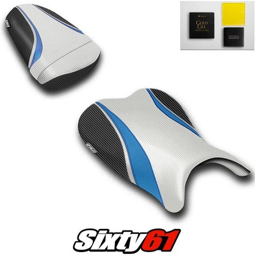 Suzuki Gsxr 600 750 Seat Covers with Gel 2006 2007 Silver Blue Luimoto Carbon