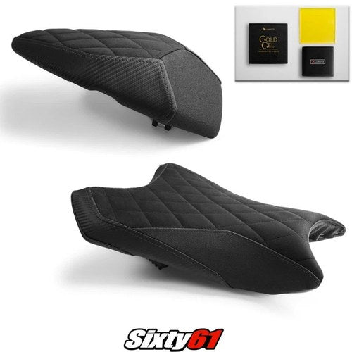 Kawasaki ZX6R Seat Covers with Gel 2019-2025 2026 Black Luimoto Tec-Grip Suede