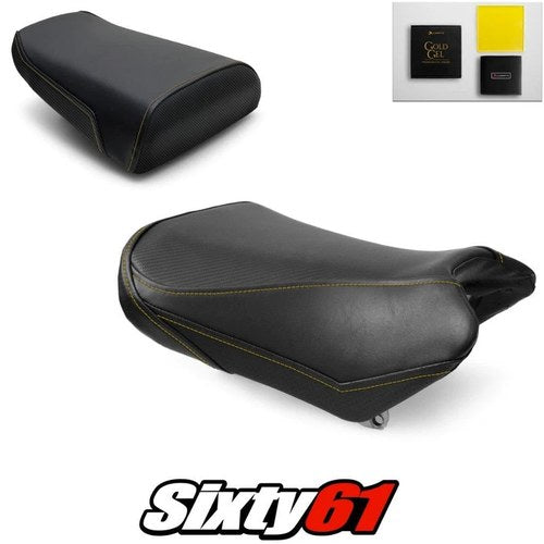 Suzuki SV1000 Seat Covers with Gel 2004-2007 Black Yellow Stitch Luimoto Carbon