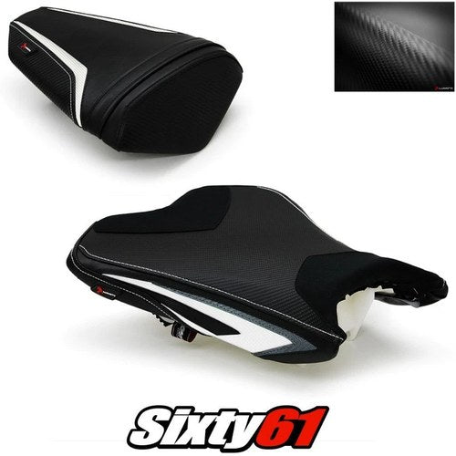 Kawasaki ZX6R Seat Cover 2013-2018 Front Rear Black White Luimoto Carbon Suede