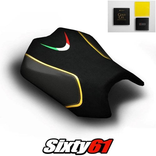 Aprilia Tuono Seat Cover and Gel 2011-2020 Black Yellow Luimoto Carbon Suede