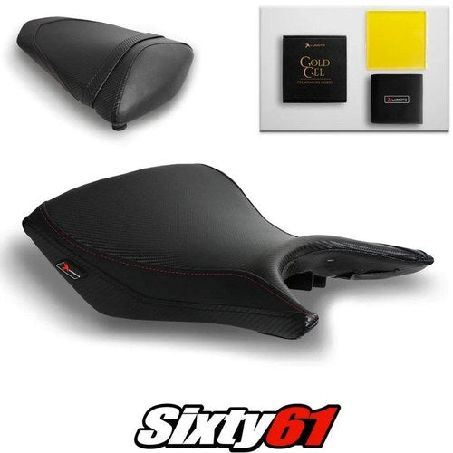 Yamaha MT03 Seat Covers and Gel 2020-2023 2024 Black Red Stitch Luimoto Carbon