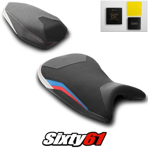 BMW S1000R Seat Covers and Gel 2021-2026 White Blue Red Luimoto Tec-Grip Suede