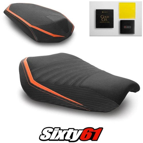 KTM 1290 Super Duke R Seat Covers Gel 2020-2023 Black Orange Luimoto Tec-Grip