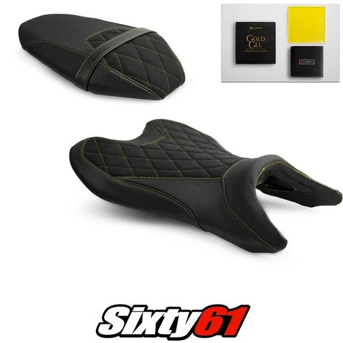 Yamaha MT-07 Seat Covers Gel 2018-2023 2024 Black Yellow Luimoto Tec-Grip Suede