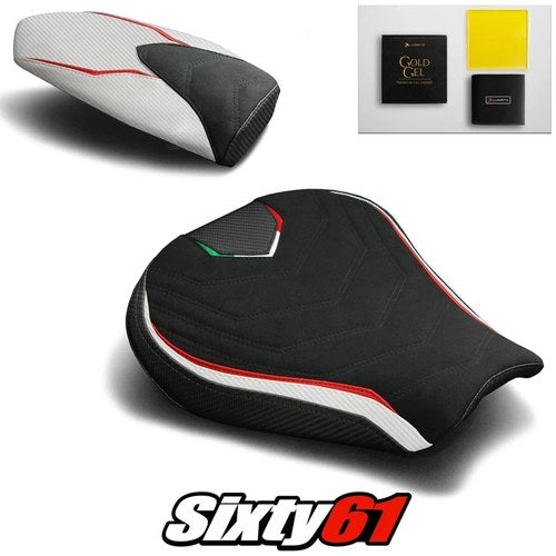 MV Agusta F3 675 800 Seat Covers and Gel 2012-2020 Black White Luimoto Suede