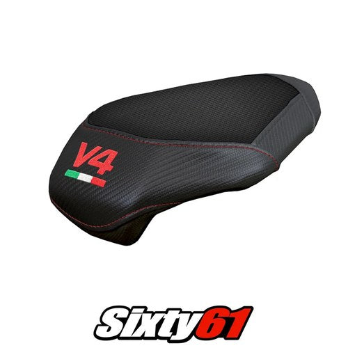 Ducati Panigale V4 2025 2026 Passenger Seat Cover Tappezzeria Black V4 Logo