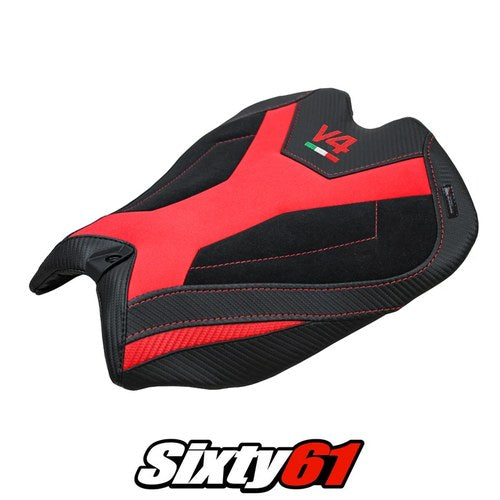 Ducati Panigale V4 2025 2026 Seat Cover Tappezzeria Suede Black Red V4 Logo