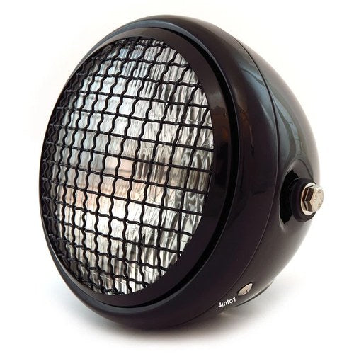 6.5" Side Mount H4 Halogen Motorcycle Headlight w/ Grill - Gloss Black