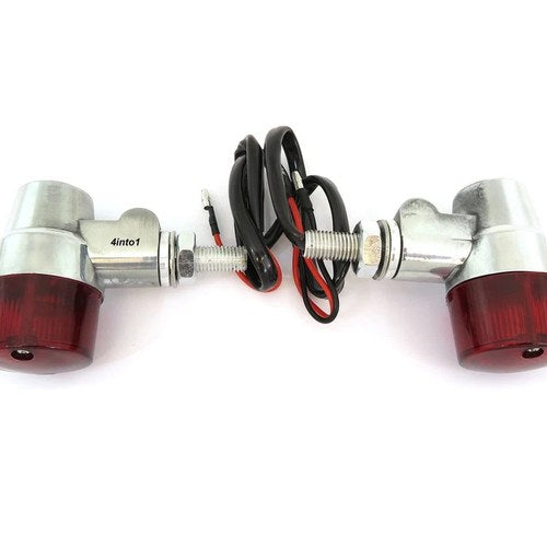 Universal Polished Aluminum Motorcycle Turn Signals - Red Lens - Single Filament