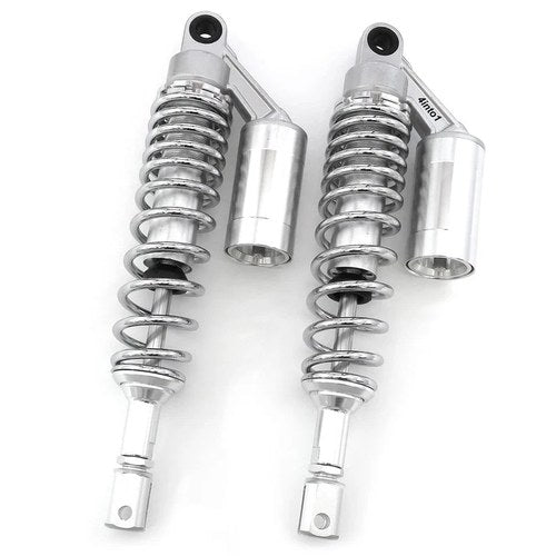 Silver & Chrome Remote Reservoir Motorcycle Rear Air Shocks - 350mm - 360mm 14"