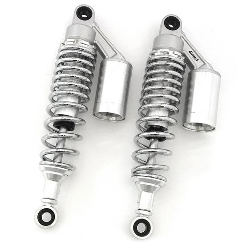 Silver & Chrome Remote Reservoir Motorcycle Shocks - Eye To Eye - 310mm - 320mm