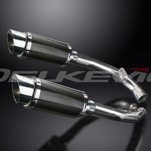 Delkevic 8" Mini Carbon Fiber Round Mufflers Slip On - Honda RVT1000R 2000-2001