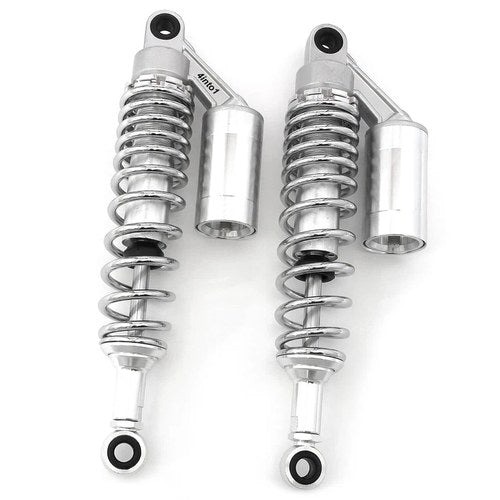 Silver & Chrome Remote Reservoir Rear Air Shocks - 340mm - 350mm 13.5" Suzuki