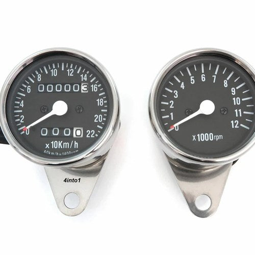Kmh Mini Speedometer 1400:60 & Tachometer 1:4 - Chrome & Black
