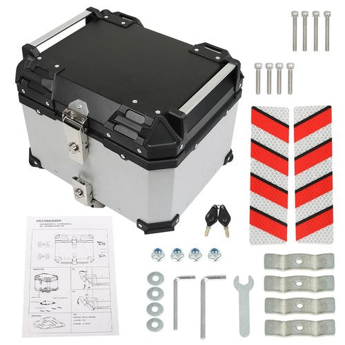 45L Aluminum Motorcycle Top Case Lock Trunk Luggage Tour Tail Box Storage Silver