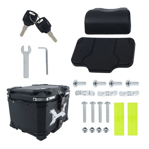 Black 45L Aluminum Motorcycle Top Case Tail Box with Backrest and Mounting Plate