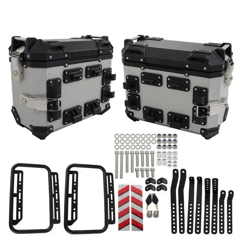 Motorcycle Silver Side Case 36L Hard Saddlebags Tour Trunk & Mounting Bracket