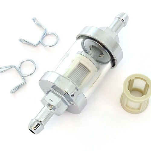 Universal Motorcycle Clear Glass & Metal Fuel Filter 1/4" 6mm Gas Petrol Screen