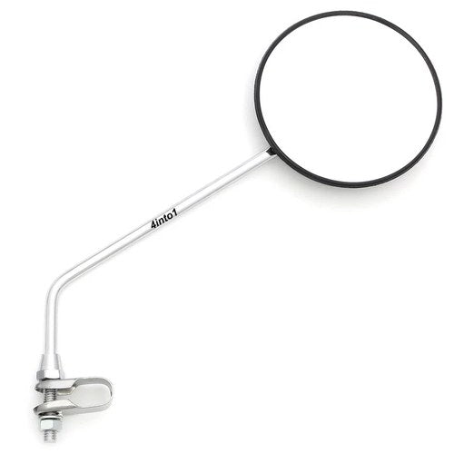 Round Black & Chrome Clamp On Mirror 8mm M8 - Honda Handlebar Fits Left or Right