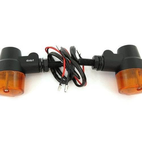 Flat Black Aluminum Turn Signals - Amber Lens Single Filament Honda Bobber Cafe
