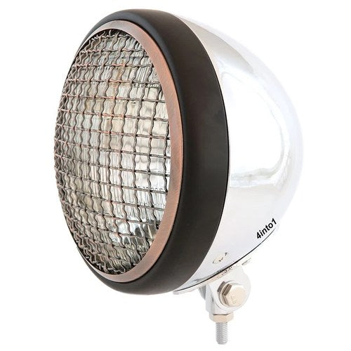 7" Bottom Mount Motorcycle H4 Halogen Headlight w/ Grill - Chrome Black Bronze