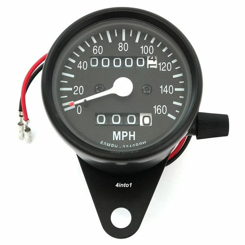 Motorcycle Mini Speedometer w/ Trip Meter - 2240:60 - Black - Mph