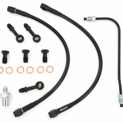 Stainless Steel Brake Line Kit w/Brake Pipe - Black - Honda CB350 CB360 CB400F