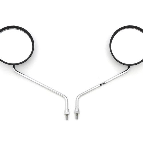 Set of 2 Universal Round Motorcycle Mirrors - 8mm - Chrome Stem / Black Housing