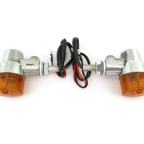 Universal Polished Aluminum Motorcycle Turn Signals - Amber Lens Single Filament