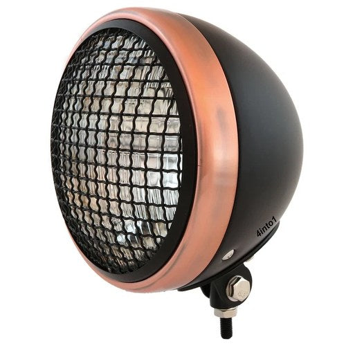 7" Bottom Mount Motorcycle Headlight w/ Grill - Black Bronze - Clear H4 Halogen