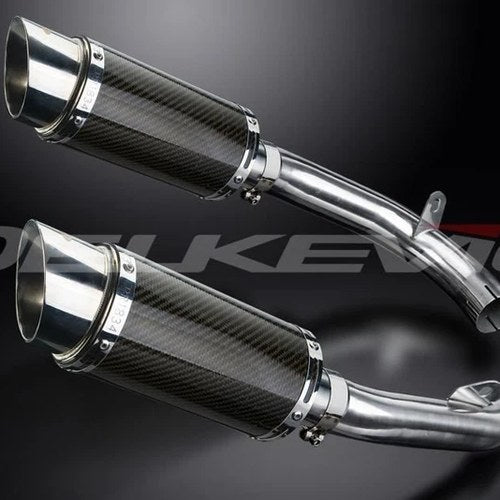 Delkevic 8" Mini Carbon Round Mufflers - Honda VTR1000F Superhawk 1997-2003