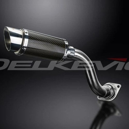 Delkevic 8" Carbon High Mount Round Muffler Slip On - Honda VFR750 1990-1993