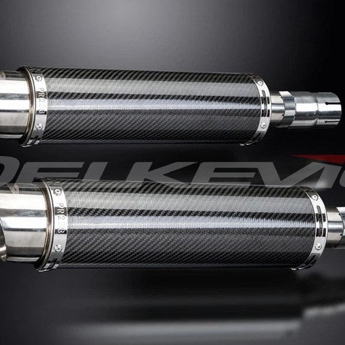Delkevic 14" Carbon Fiber Round Mufflers - Triumph Legend 900 DL - 99-01 Exhaust