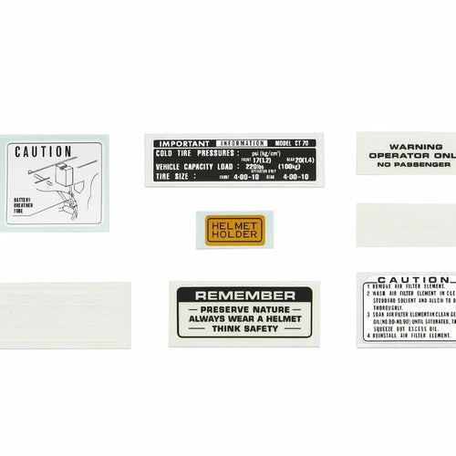 Warning and Service Label Set - Honda CT70 Trail - 1969-1983