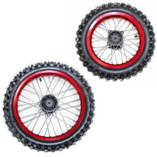 Red 12mm 14 Inch Front + 15mm 12 inch Rear Wheel Rim Tyre Tire Pit Pro Dirt Bike
