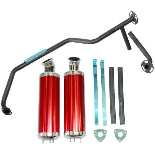 Twin Exhaust Pipe Red Alloy Mufflers GY6 150cc Bull Style Farm Quad Bike ATV