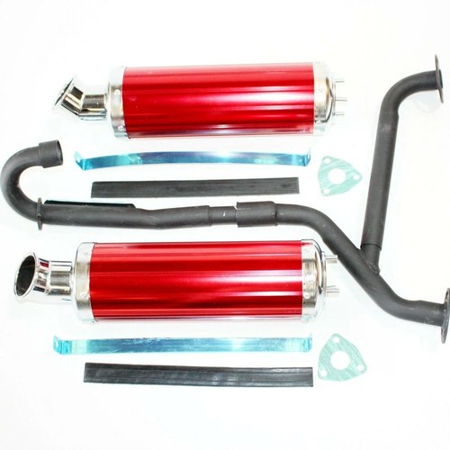 Twin Exhaust Pipe Red Alloy Mufflers 250cc Hummer Style Farm Quad Dirt Bike ATV
