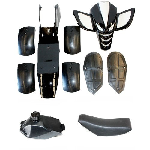 Black Plastic Fairing Fuel Tank Seat Mud Guard Foot Rest 49cc Quad Dirt Bike ATV