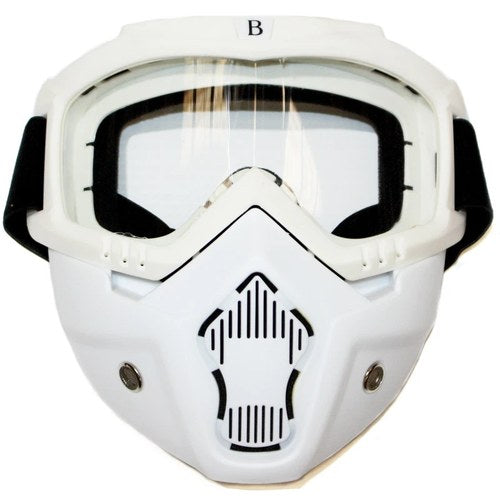 White Full Face Paintball Airsoft Mask Motorcycle Clear Goggle Tactical Detachab