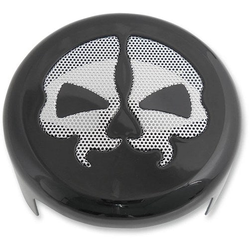Drag Specialties Horn Cover - Black with Chrome Skull | 78047BB4
