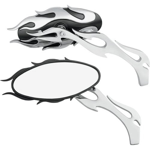 Drag Specialties Flame Oval Mirror - Black/Chrome | 76826B4