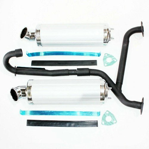 Twin Exhaust Pipe Silver Alloy Mufflers 250cc Hummer Style Farm Quad Bike ATV