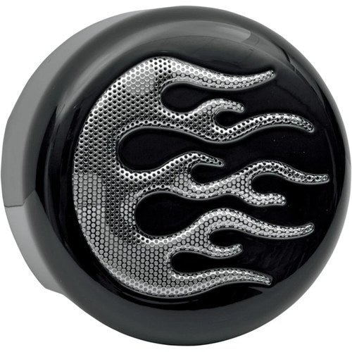 Drag Specialties Horn Cover - Black with Chrome Flame | 76705FB4