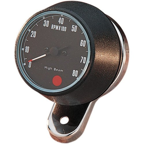 Drag Specialties 8000 Rpm Mechanical Tachometer - Chrm - Blk Face | 72701-BX-LB1