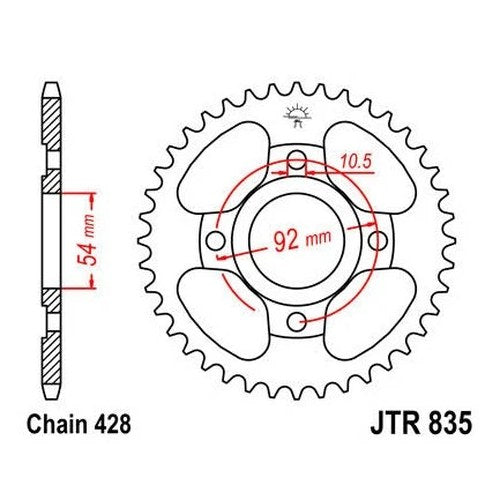 JT Steel Rear Sprocket 428 44T for Yamaha SR185 Exciter 1981-1982