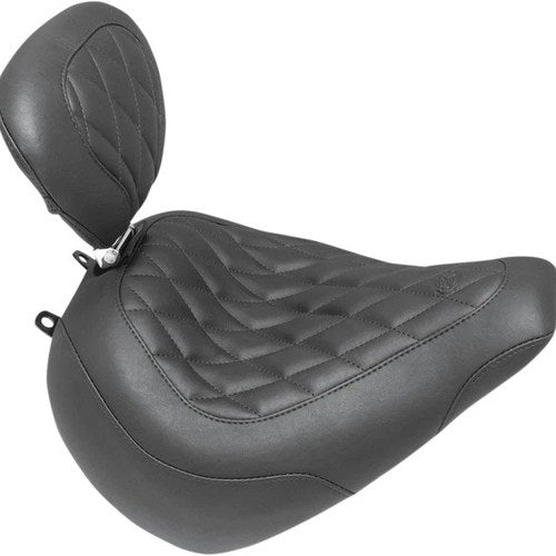 Mustang Wide Tripper Solo Seat With Backrest Diamond Stitch Black #83061