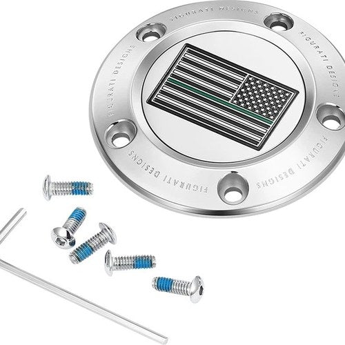 Figurati Designs 5-Hole Timing Cover US Flag Green Line Polished #FD72-TC-5H-SS