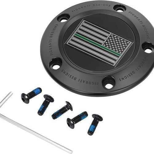 Figurati Designs 5-Hole Timing Cover US Flag Green Line Black #FD72-TC-5H-BLK