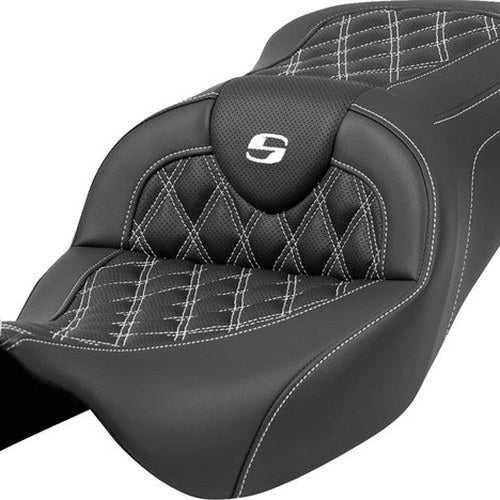 Saddlemen RoadSofa LS Seat White Stitch #284781 Harley Davidson